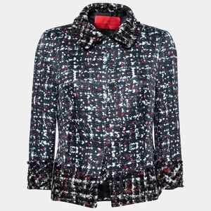 $2290 CH Carolina Herrera Black‎ Tweed Paneled Peplum Cotton/Silk Jacket Size 6